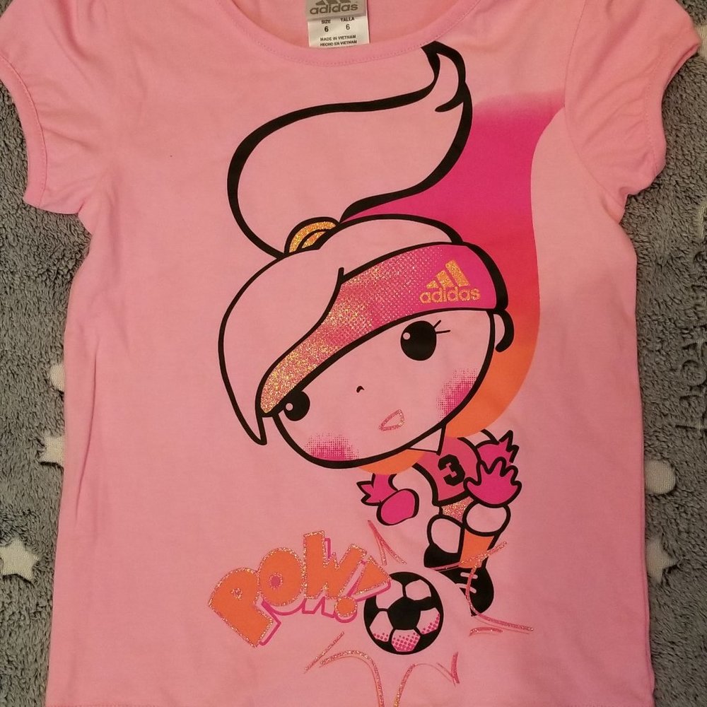 Adidas Hot Pink Graphic Soccer Shirt Girls NWOT
